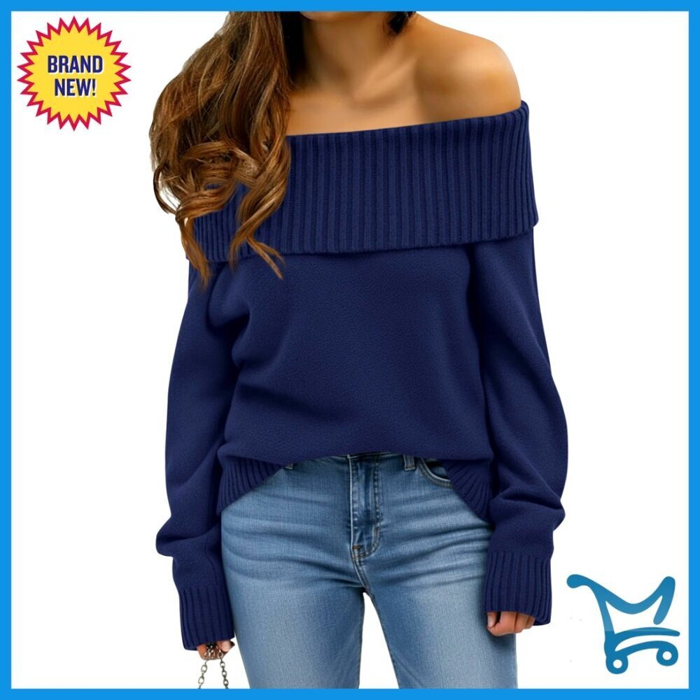 Off Shoulder Cable Knit Sweater Chunky Loose Pullover Soft Y2K Chic Fall Fashion